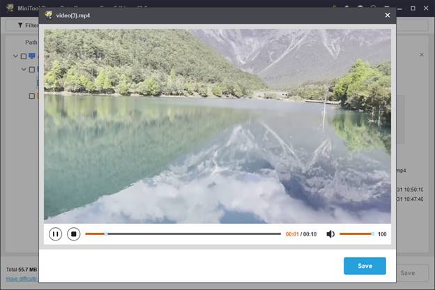 the video preview interface of MiniTool Power Data Recovery