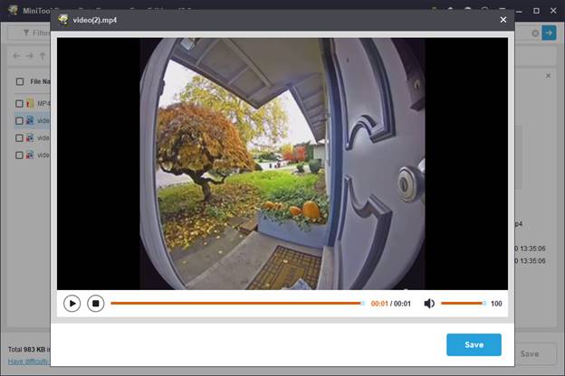 the video preview interface for MiniTool Power Data Recovery
