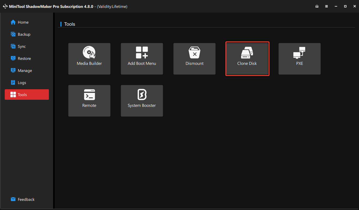 clone disk in MiniTool ShadowMaker