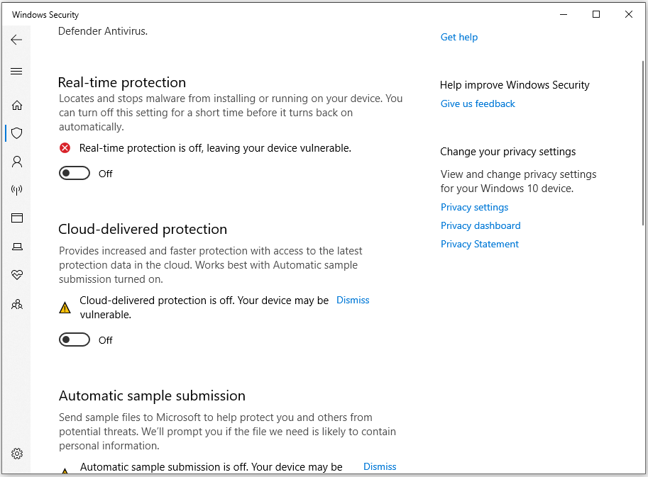 turn off Microsoft Defender antivirus
