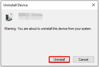 click Uninstall in the Uninstall Device window
