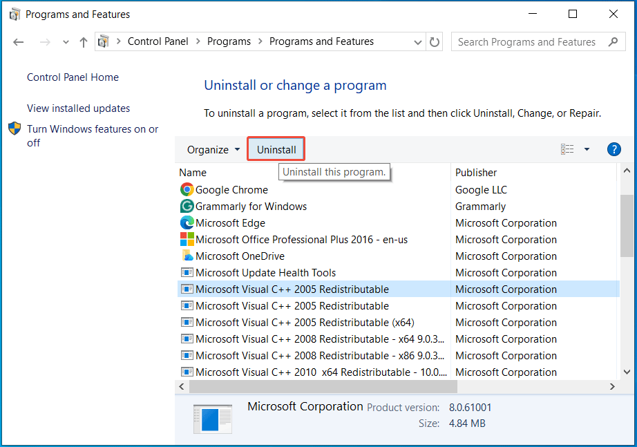 uninstall Microsoft C++ Redistributable packages