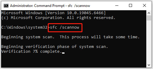 run SFC command in elevated Command Prompt window