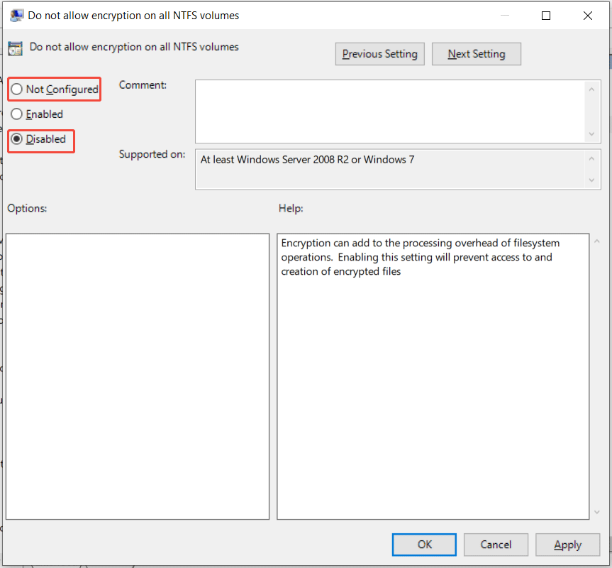 autoriser le chiffrement sur tous les volumes NTFS