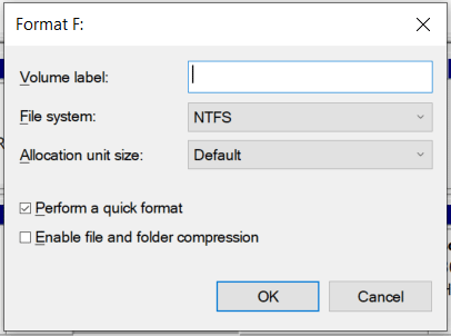 The Format window in Disk Management to format the old system drive.