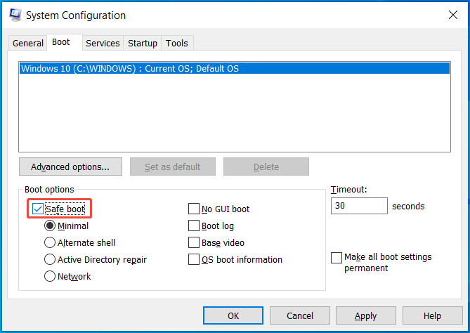 Démarrez en mode sans échec dans la configuration système