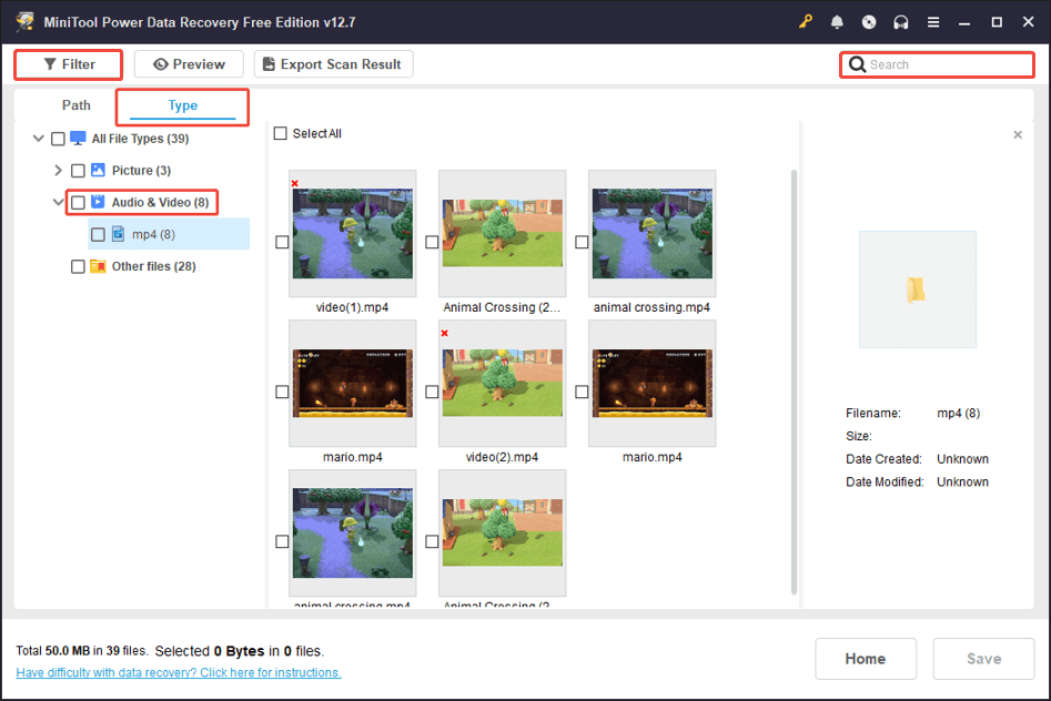 The MiniTool Power Data Recovery interface showing the Picture type selected from the Type tab.