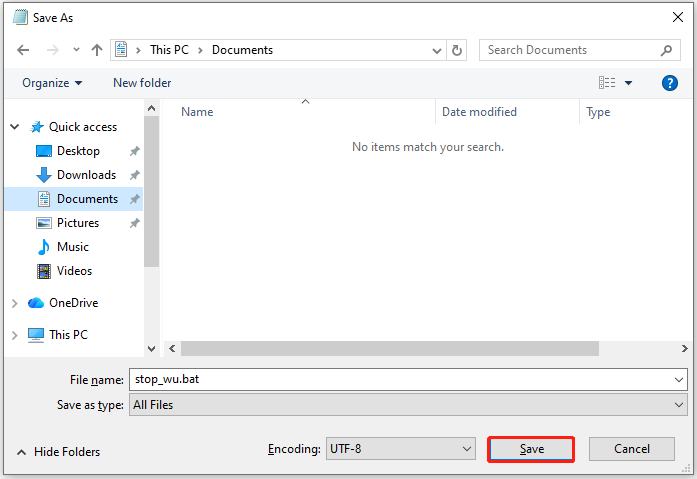 The interface of Save As with selected Save.