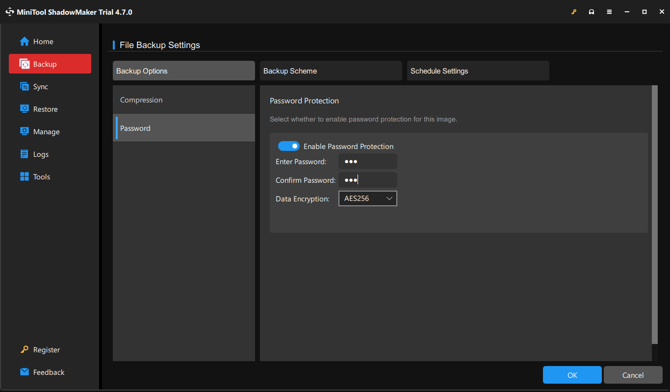Cifrar copias de seguridad en MiniTool ShadowMaker