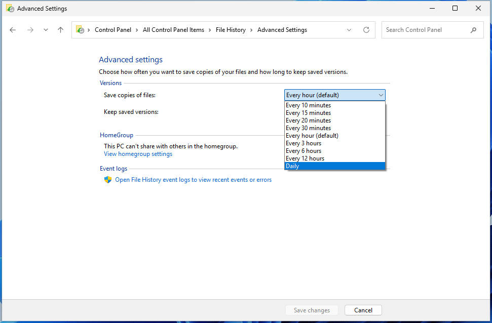 choose how often you save file copies