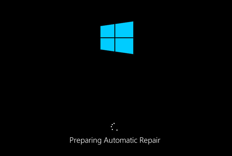 A black background image with a Windows logo, the text Preparing Automatic Repair, and a cycle sign.
