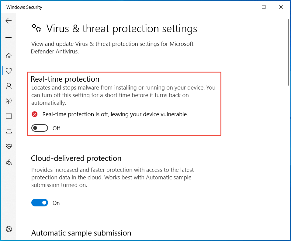 desativar a proteção em tempo real