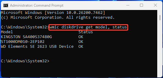 The Command Prompt window with the SAMRT command.