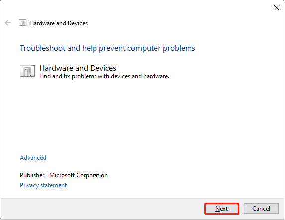 Execute a resolução de problemas de Hardware e Dispositivos