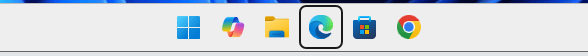 Windows 11 taskbar with the Edge icon highlighted.