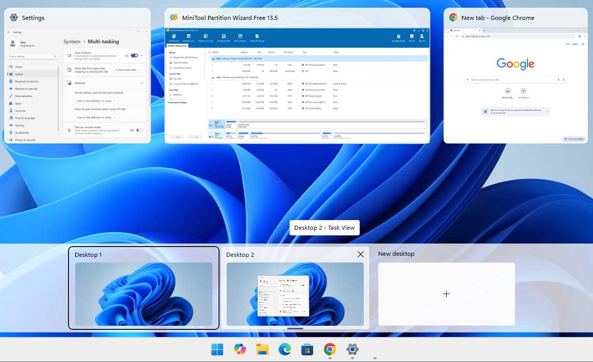 A Virtual Desktop to hide running apps from the taskbar.