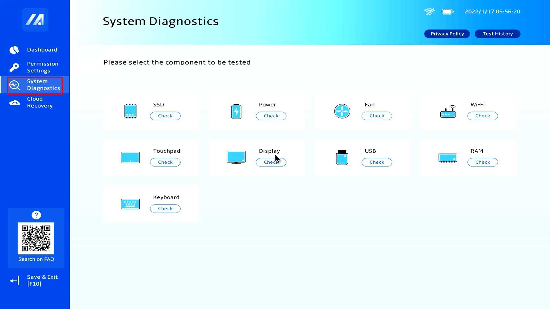The ASUS System Diagnostics page in UEFI.