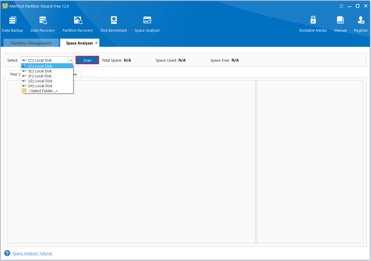 Fare clic su Scansione in MiniTool Partition Wizard