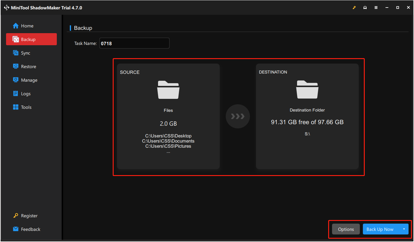 Faça cópias de segurança dos ficheiros no MiniTool ShadowMaker