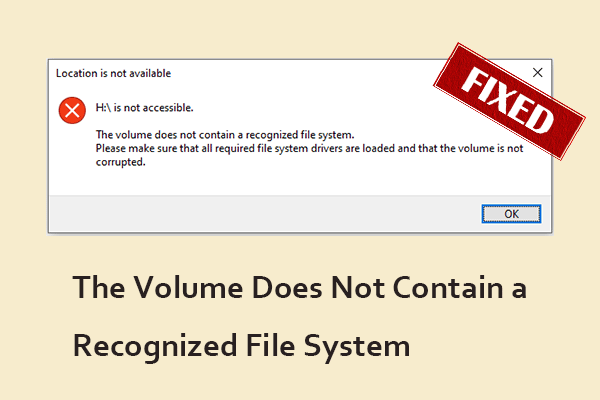 Solução: o volume não contém um sistema de arquivos reconhecido