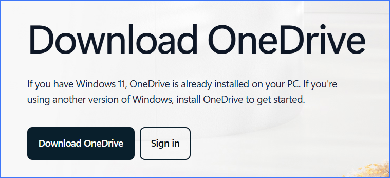 The OneDrive download page showing how to download OneDrive.