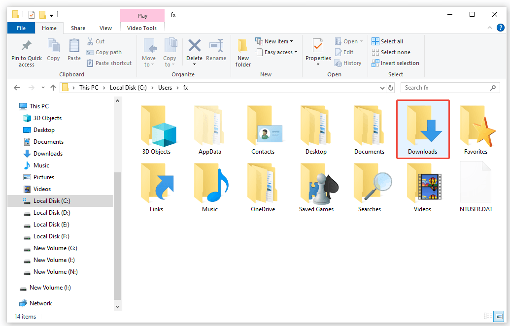 The File Explorer interface showing the user’s folders in the C drive, with the Downloads folder highlighted.