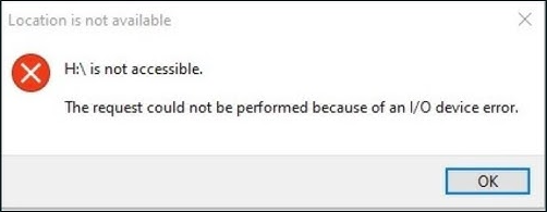 The error message window showing the location is not available for the USB drive.