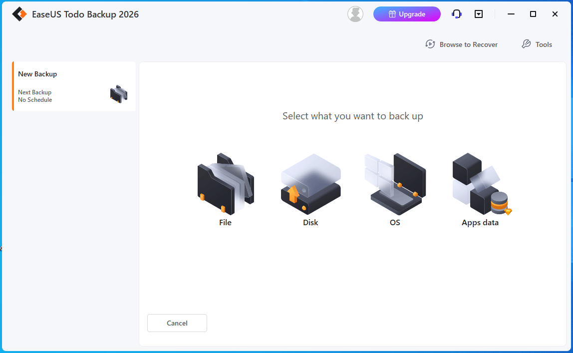 The New Backup interface in EaseUS Todo Backup.