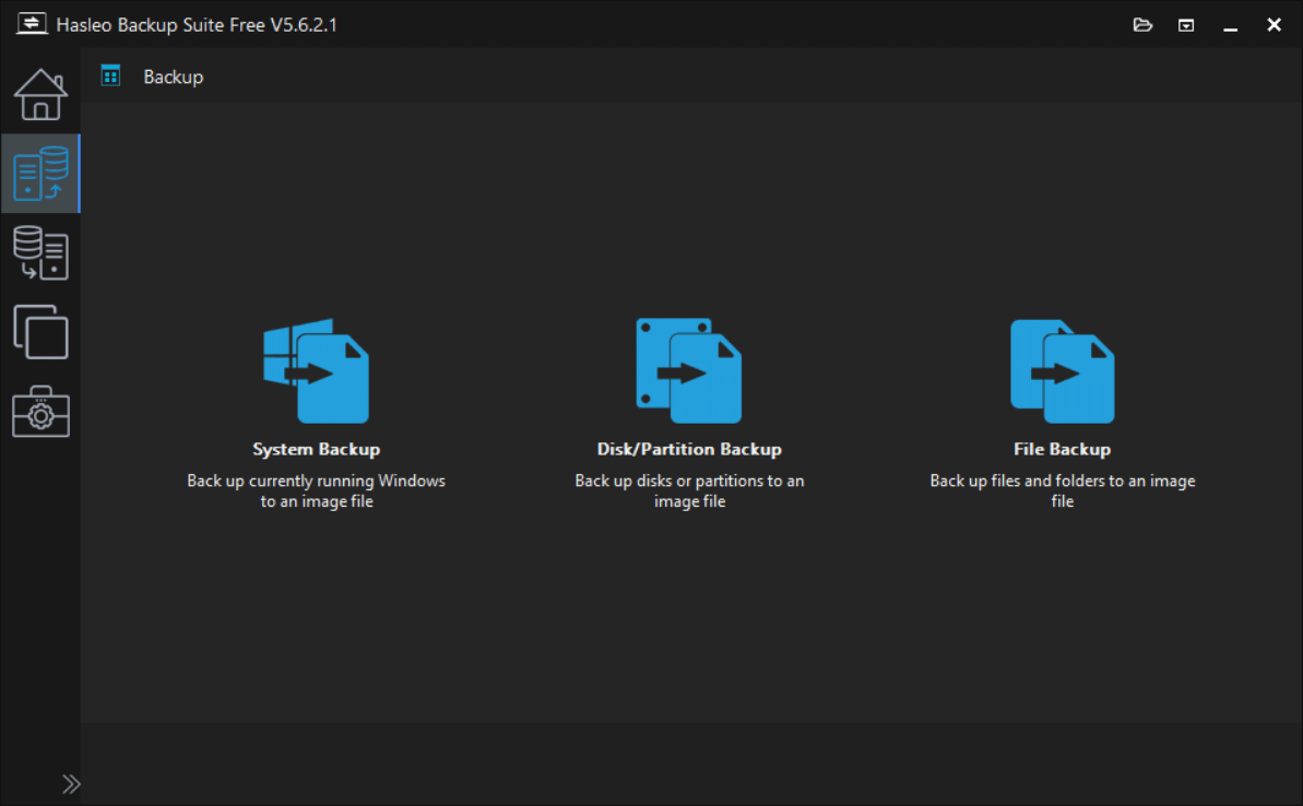 The Backup window in Hasleo Backup Suite Free.