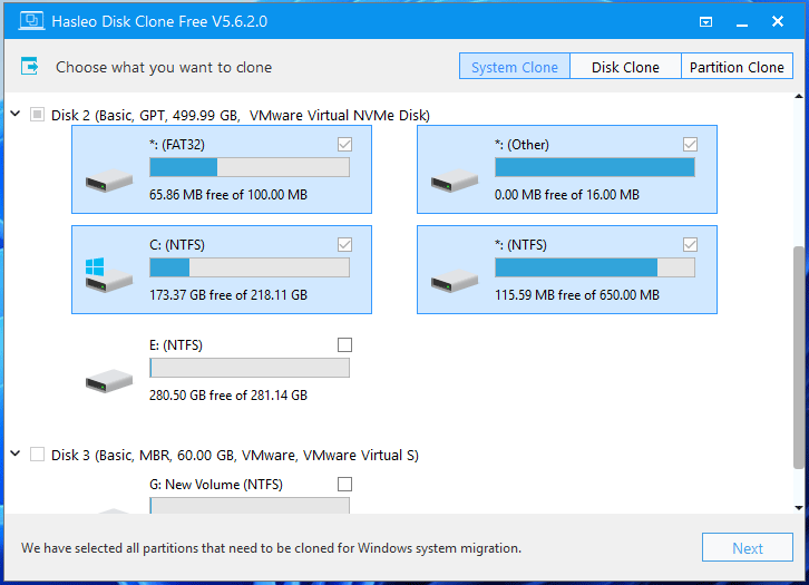 The System Clone tab in the main interface of Hasleo Disk Clone.