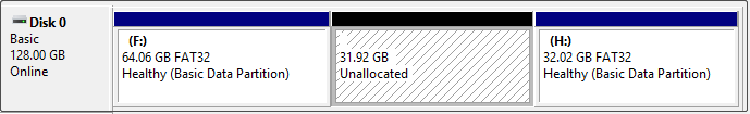 Disk Management interface showing partitions on disk 0.