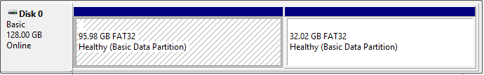 Disk Management interface showing two disk partitions.