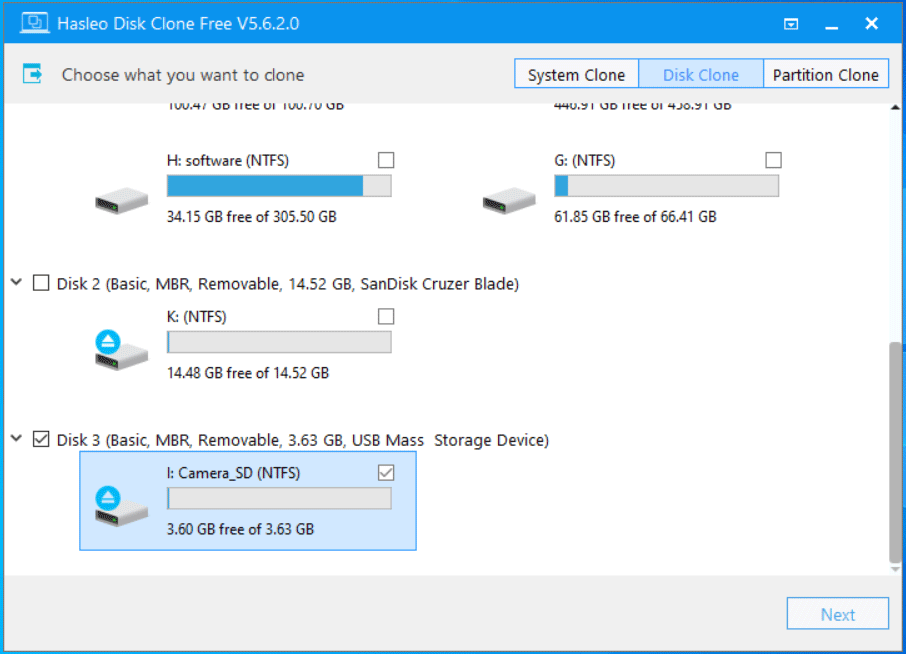 The Disk Clone window in Hasleo Disk Clone.