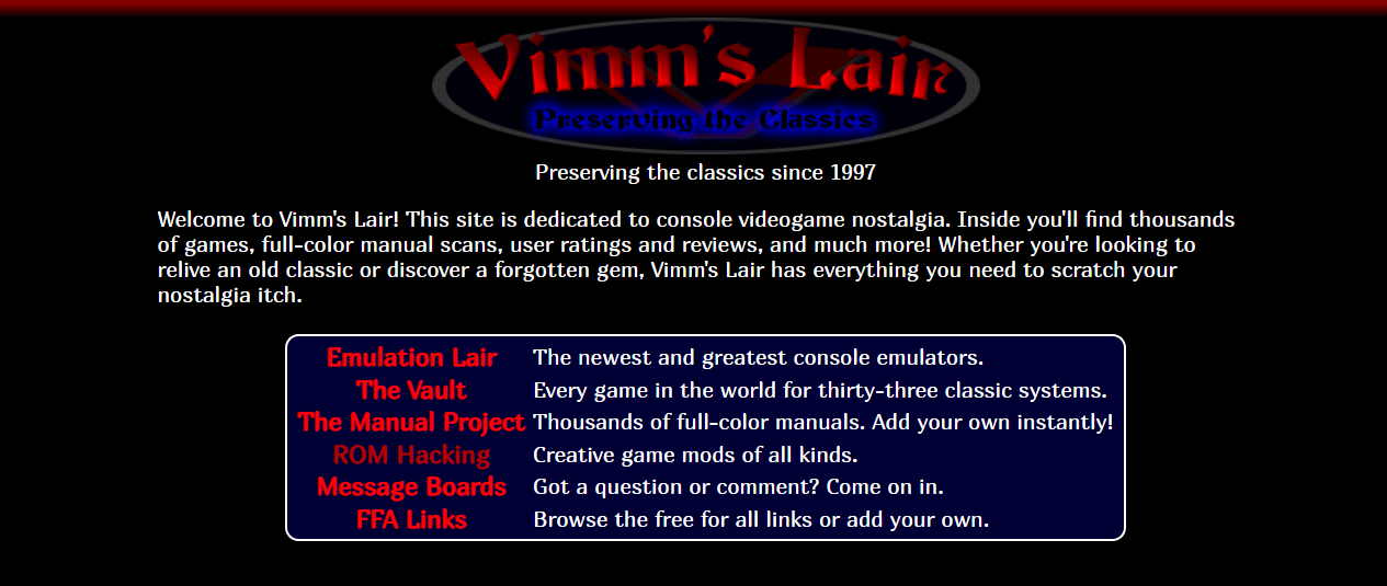 Screenshot showing the Vimm.net website.