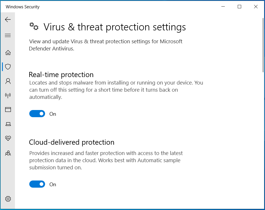 The Windows Security window to enable Real-time protection.
