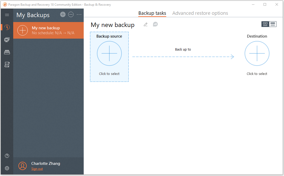 The interface of Paragon Backup & Recovery.