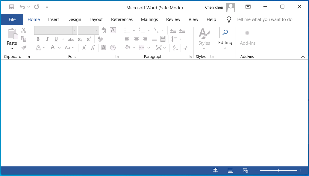 The Word window in Safe Mode.