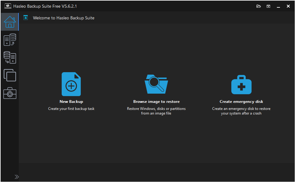 The interface of Hasleo Backup Suite Free.