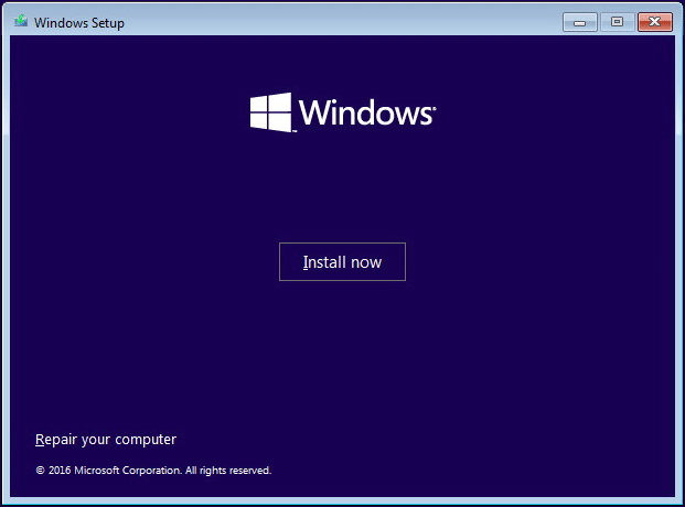 The Windows Setup interface with the Install now button for a clean install.