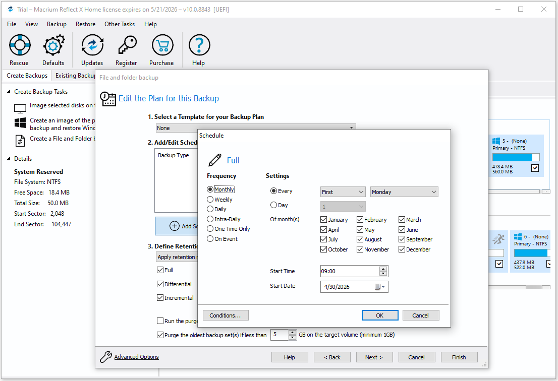 The Schedule dialog of Macrium Reflect.