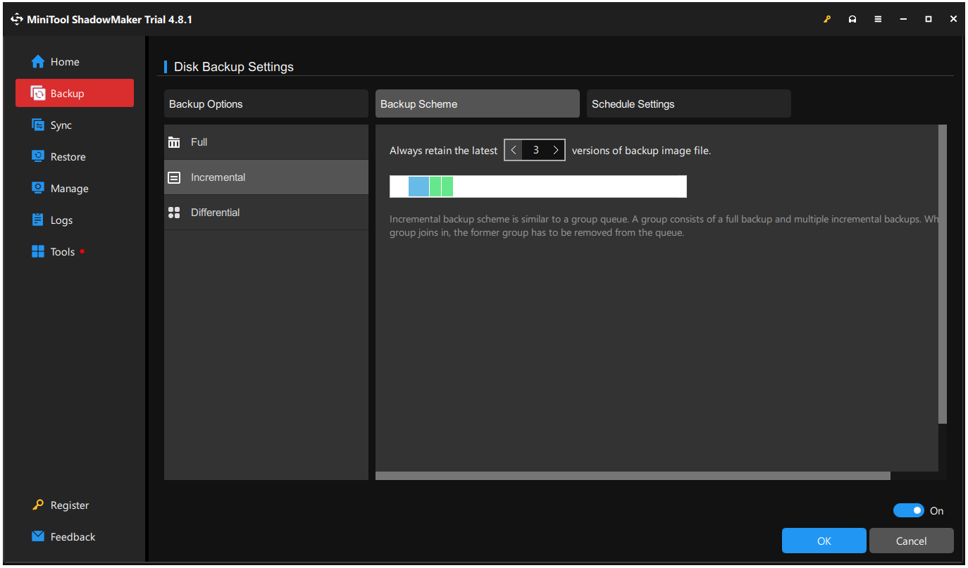 The Backup Scheme page in MiniTool ShadowMaker.
