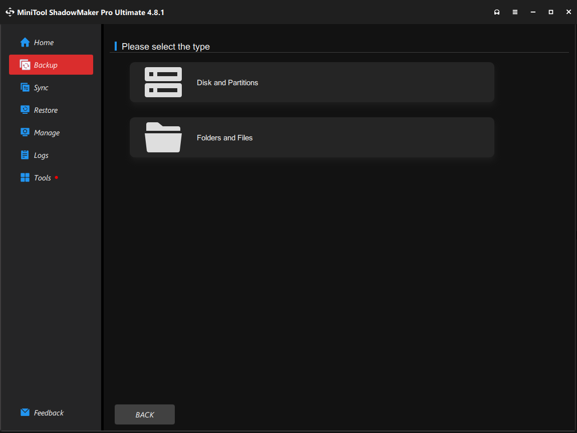 The MiniTool ShadowMaker Bootable Edition window for file backup.