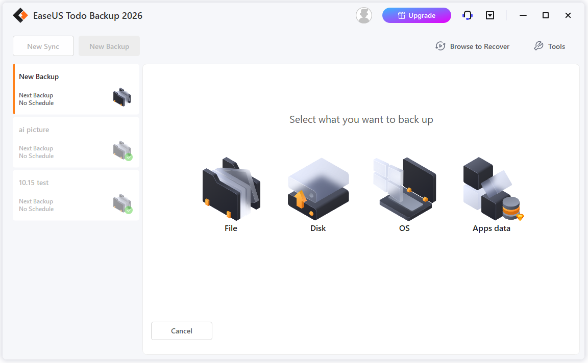 The New Backup page of EaseUS Todo Backup.