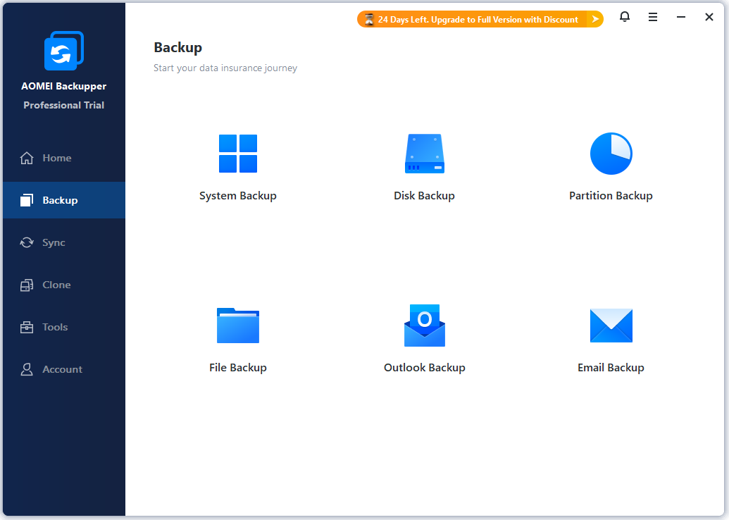 The Backup page of AOMEI Backupper.