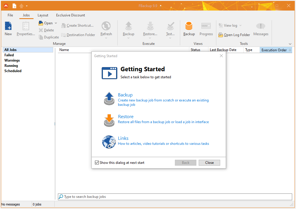 The interface of FBackup.