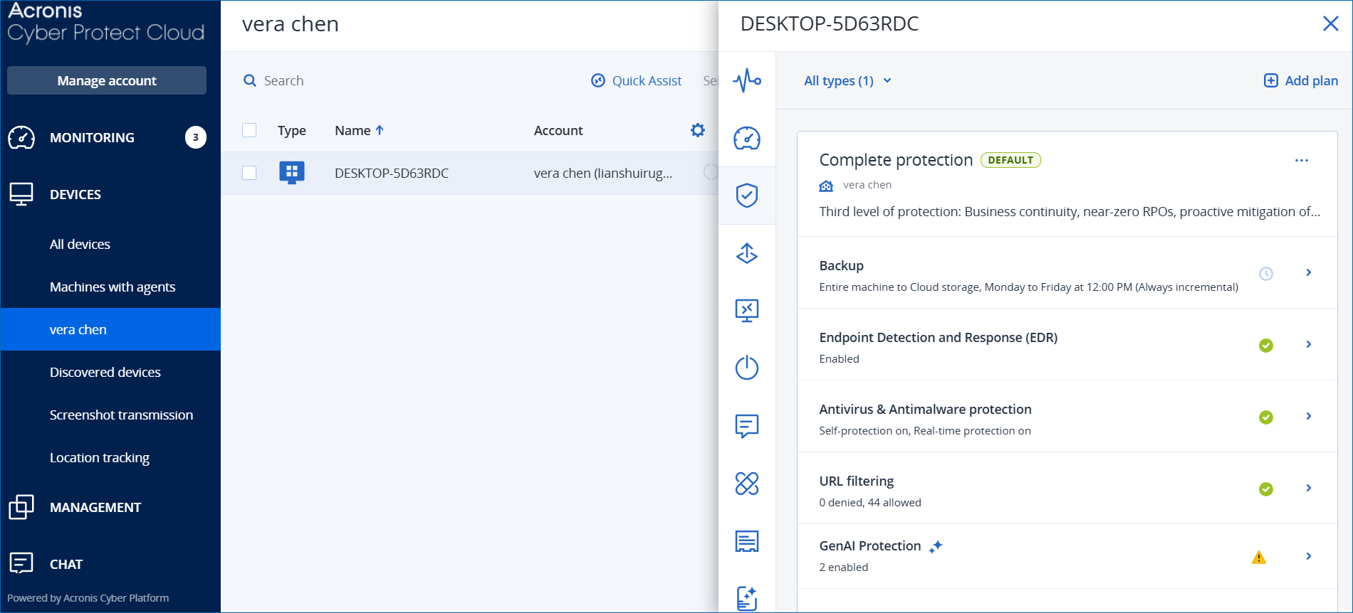 The main interface of Acronis Cyber Protect.