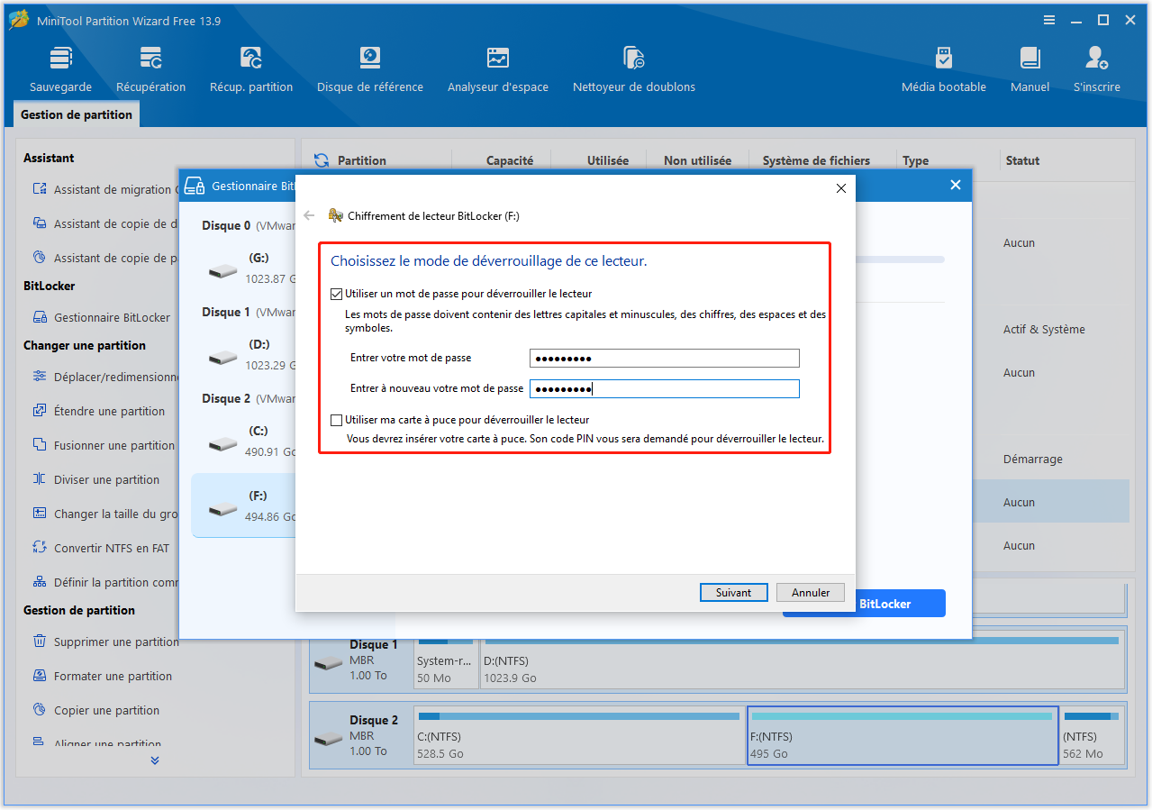 Fenêtre Chiffrement de lecteur BitLocker permettant de choisir une méthode de déverrouillage du lecteur.