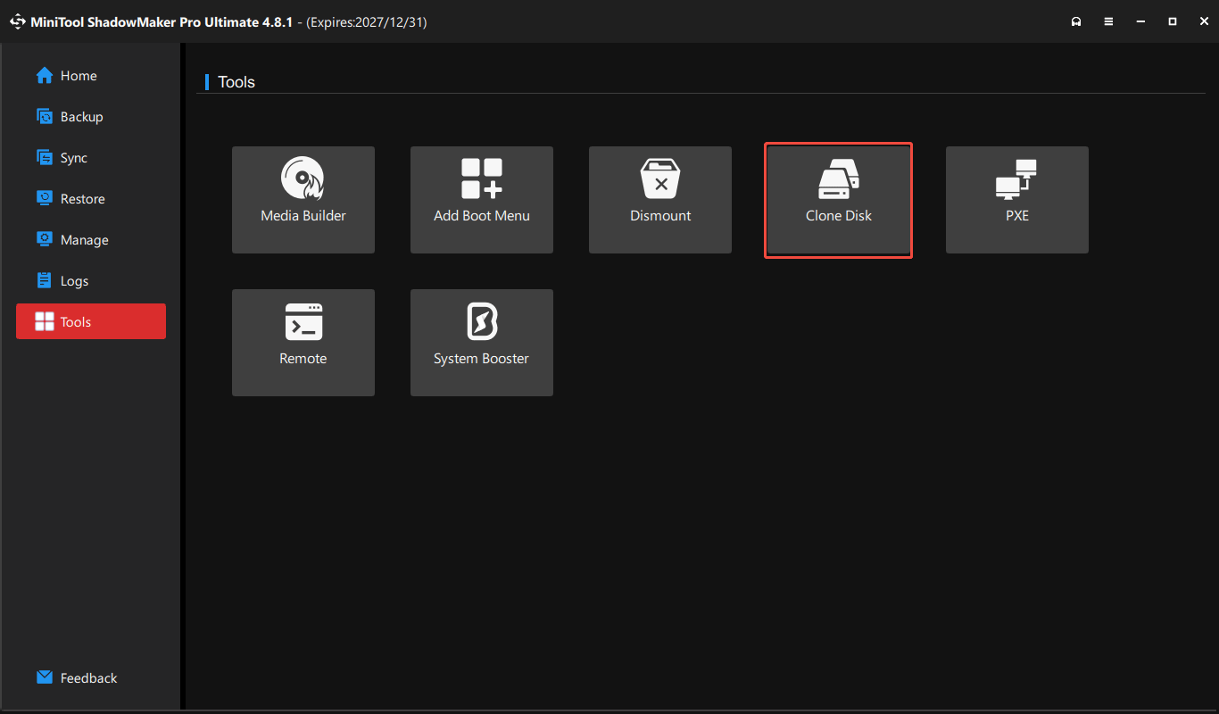 The Tools tab in MiniTool ShadowMaker.