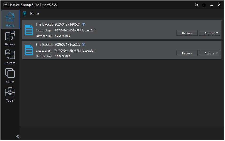 The interface of Hasleo Backup Suite.