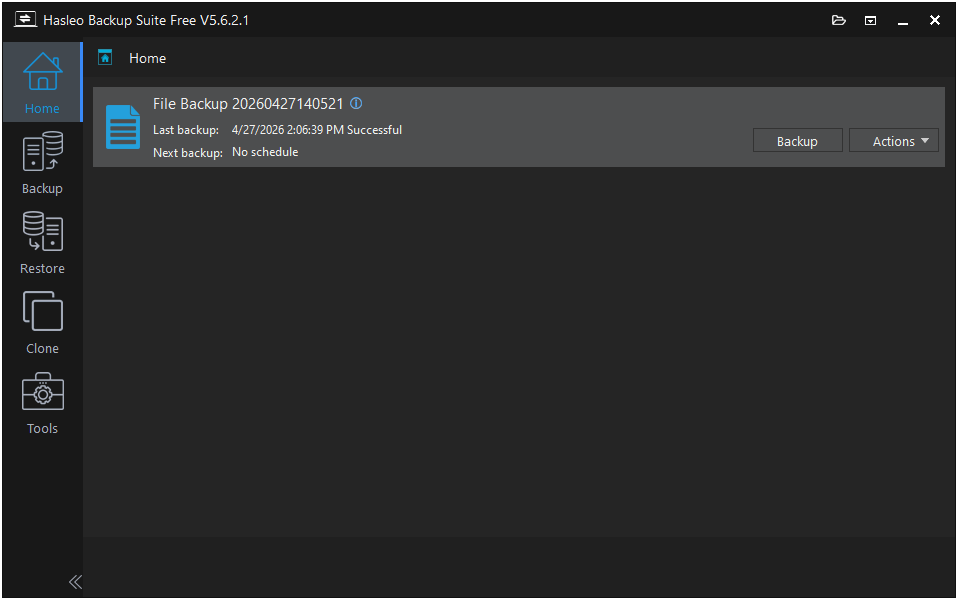 The interface of Hasleo Backup Suite.